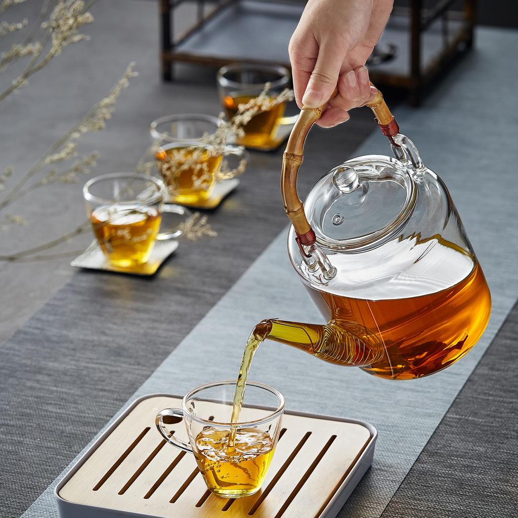 Pokaro Tea Wild Heat-Resistant Glass Teapot, 1350ml Capacity, Suitable for Direct Heat and Gas Ranges