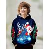 Boys' Festive Christmas Hoodie Preppy Style Santa & Reindeer 3D Print Long Sleeve Hooded Pullover Pocket Medium Stretch Seasonal Sweatshirt Kids