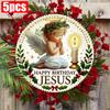 5pcs Charming Wooden Happy Birthday & Little Angel Pray Wreath Sign - Perfect for Home, Entryway, or Porch Decor