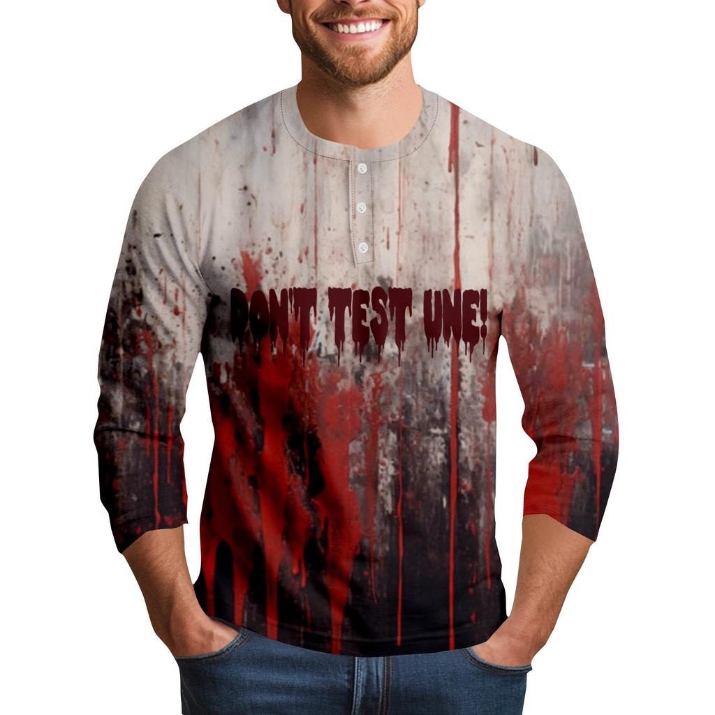 Men's Halloween Print Raglan Dralan Three-quarter Sleeve Casual Top