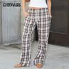 Женские брюки модные темпераментные клетчатые узоры эластичный пояс прямые брюки
