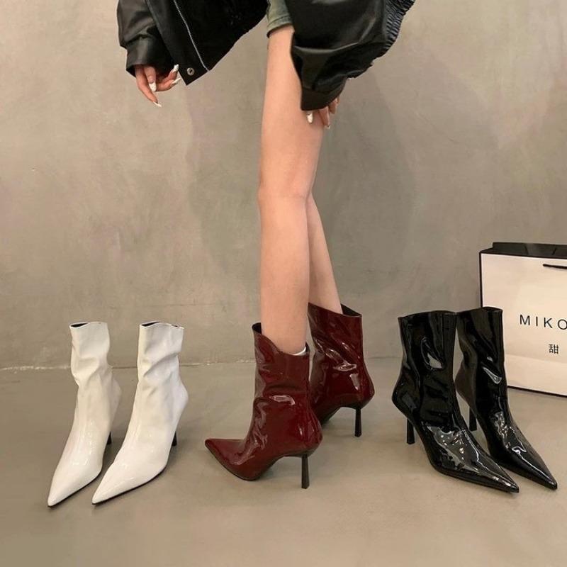 Fashion Autumn Winter New Womens Ankle Boots Fashion 2024 High Quality Solid Color Pointed Toe Outdoors Women's Stiletto Boots