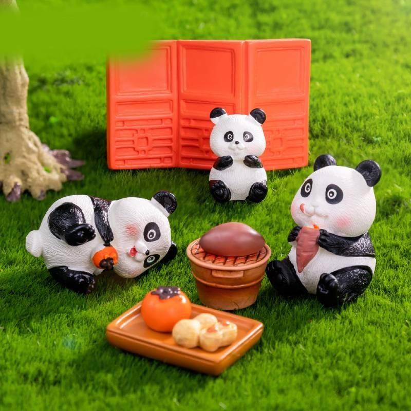 Resin Diy Panda Figurines Microlandscape Craft Set Miniature Tea Decor Party