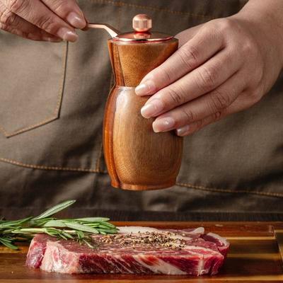 Ручная мельница для перца, ручная мельница с корпусом из акации, металлической ручкой, керамическими лезвиями, ретро-мельница для соли для кухни