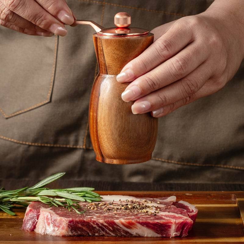 Wood Salt and Pepper Grinder Hand Cranked Set with Base Multi-purpose Pepper Mills Seasoning Organizer Box Kitchen Cooking Tools