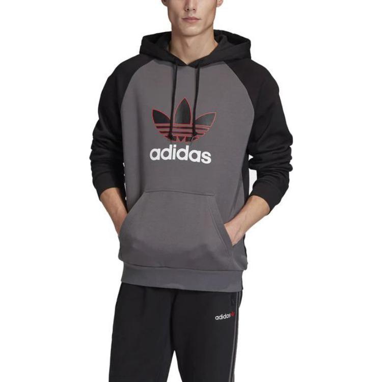 adidas Оригиналы 2.0 Линейная толстовка с капюшоном Color Block Принт с буквами Свитшот с длинным рукавом Мужские толстовки Темно-серый FT9276