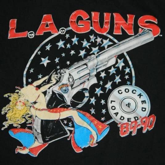 Vintage LA GUNS 1989 COCKED LOADED Tour T-shirt Black E683