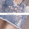 Женская джинсовая юбка с кисточкой и цветочным бисером, нерегулярная джинсовая юбка с высокой талией и вышивкой, узкие джинсовые юбки