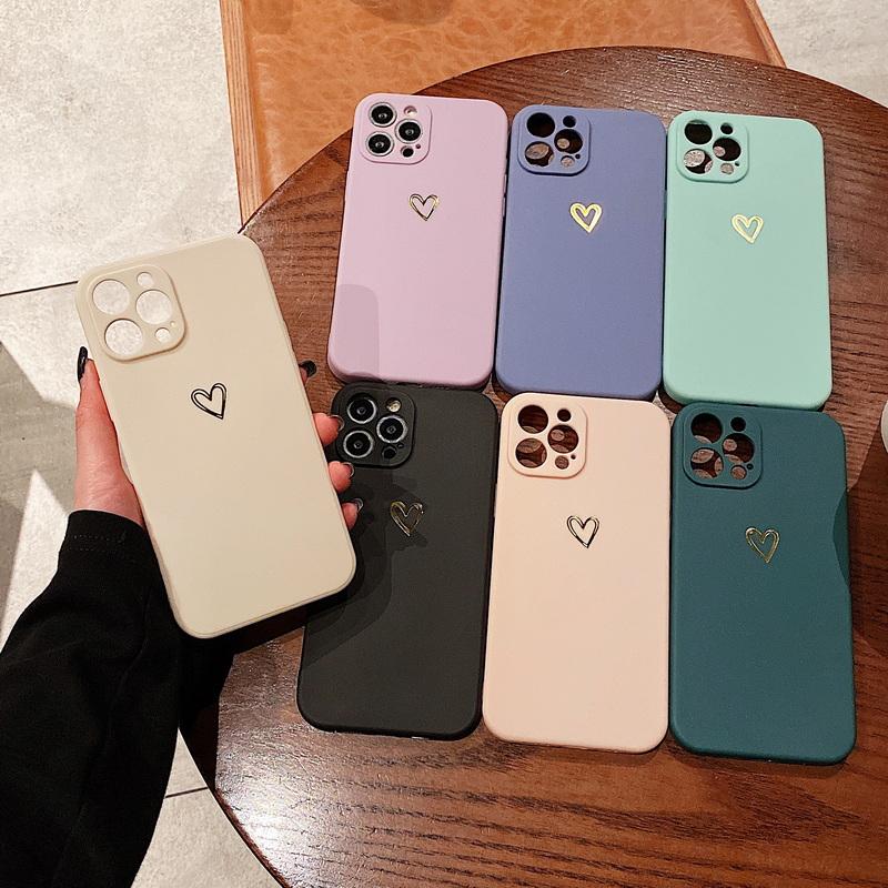 Милый силиконовый мягкий чехол TPU с сердечком для iPhone 16 Pro Max 15 14 Pro 13 12 11 X XR XS 8 7 Plus SE 2 с полной защитой