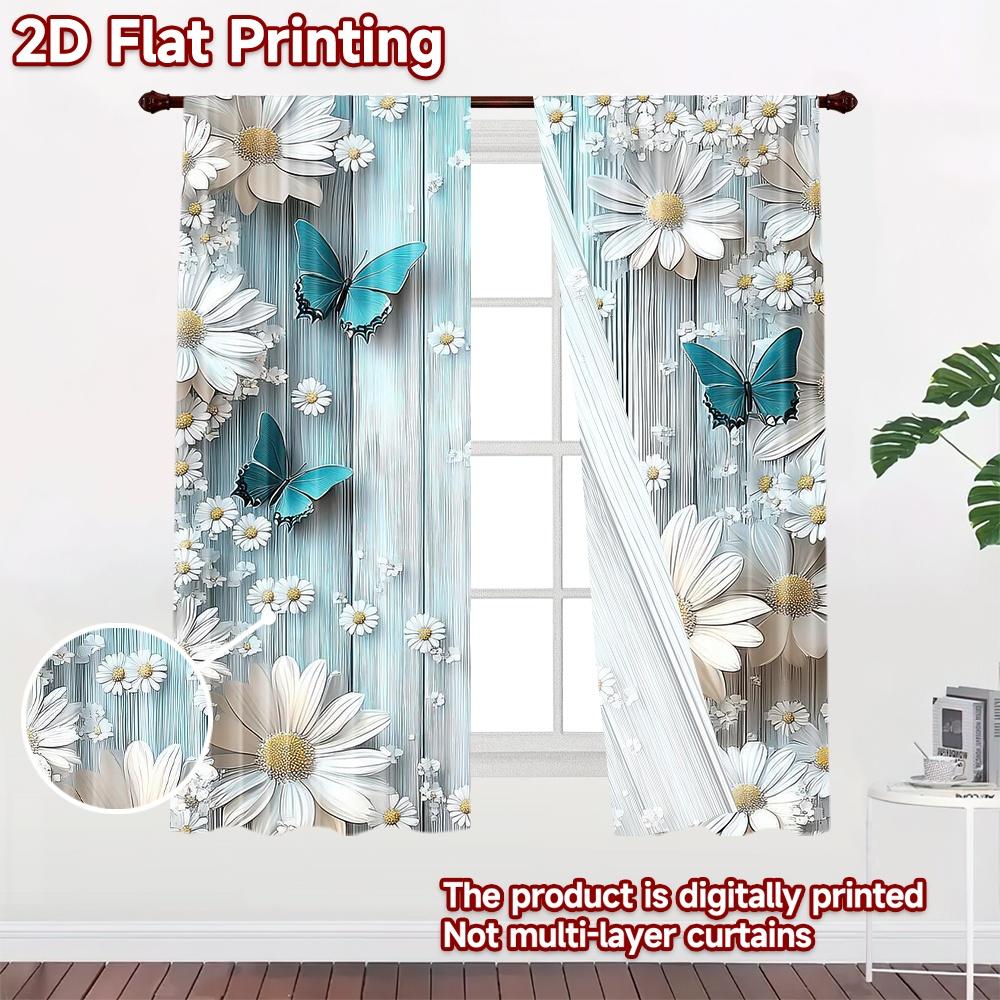 2D flat Photography Backdrop Party Backdrop Butterflies and Daisies on Blue 100% Polyester Vibrant Reunion for Booth seats