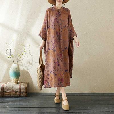 Свободные платья большого размера с принтом и воротником-стойкой для отпуска