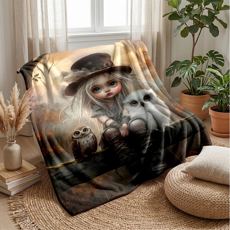 Girl on Crescent Moon with Roses Theme blanket Lightweight Warm Flannel Blanket Decorative Throw Blanket for Home Decoration