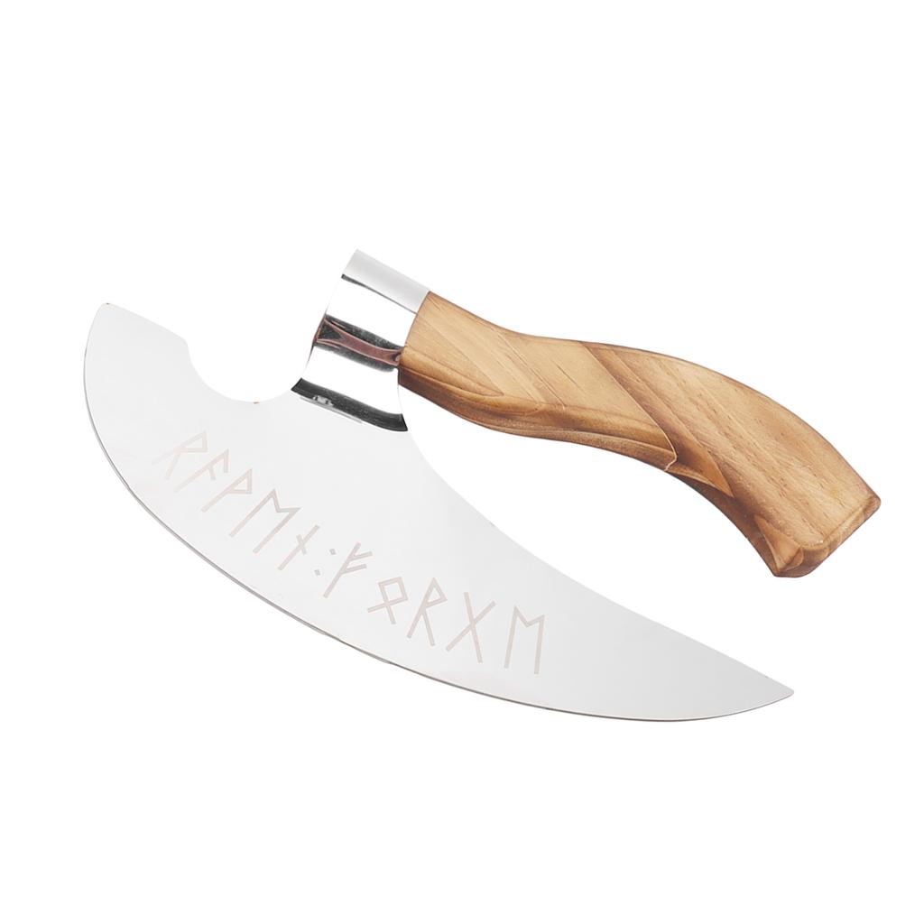 Viking Pizza Axe Handmade Stainless Steel Medieval Pizza Cutter with Pine Wood Handle for Home