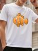 Cute Cartoon Clownfish With Bubble Graphic Mens Cotton Crew Neck Tee Short Sleeve Loose Ocean C