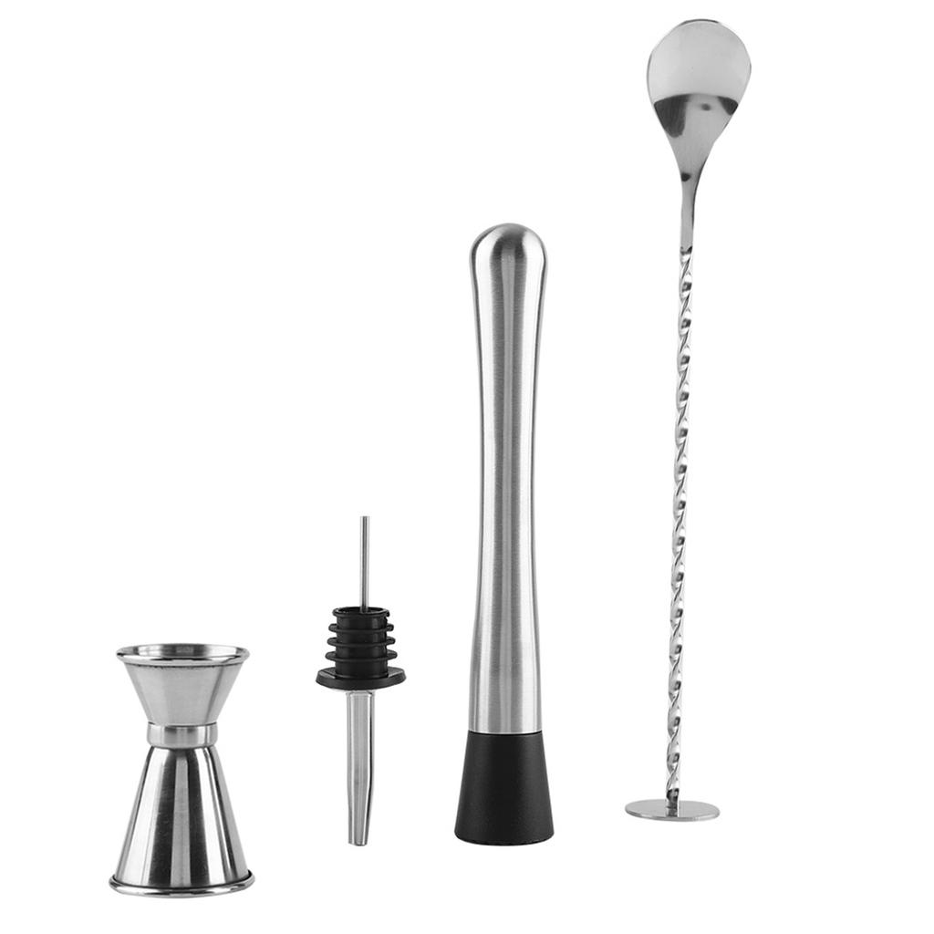 4pcs  Set Durable Stainless Steel Drinking Cocktail Mixing Tool Set In Home Bar Party(A)