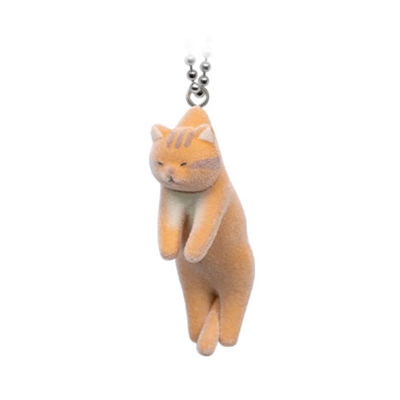 QUALIA Flocked Hanging Cat Capsule Toy Japanese Calico Striped Orange and White Cat Blue Cat Bag Pendant Cute Gifts