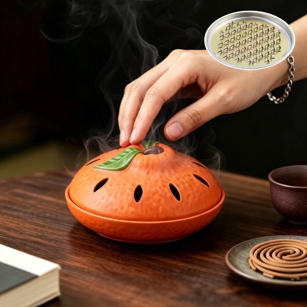 Simple Aromatherapy Burner Orange Shape Incense Box Mosquito Coil Tray Indoor Use