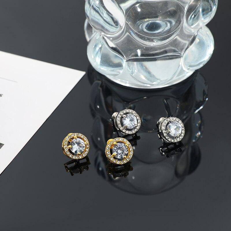 2pcs Crystal Earrings For Women Fashion Trendy Round Stud Earrings Holiday Party Gifts