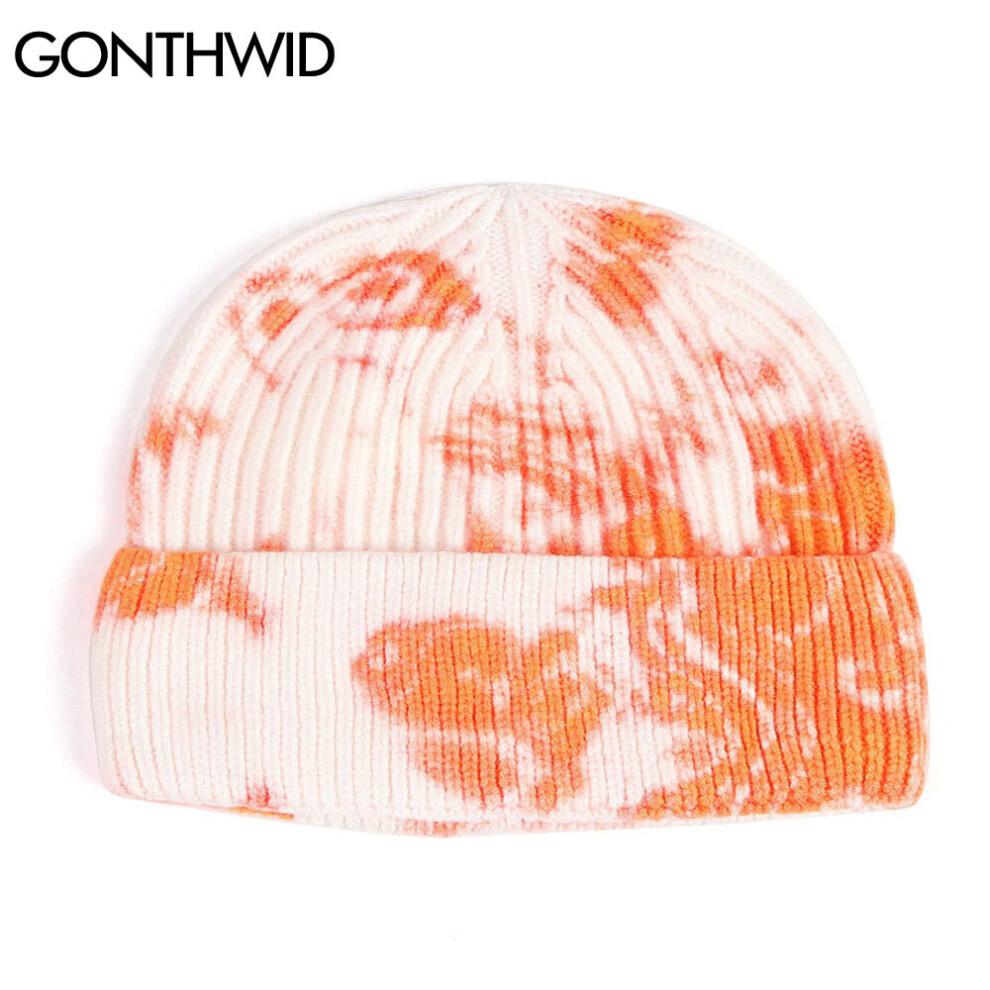 Knitted Tie Dye Beanies Hats Plain Cuff Beanie Knit Ski Cap Casual Skull Warm Solid Winter Blank Headwear Bonnets