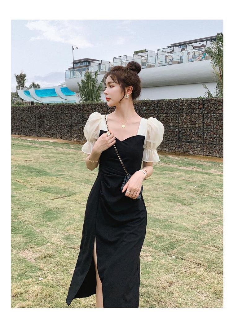 Женское летнее черное облегающее платье миди с короткими рукавами 2021 года