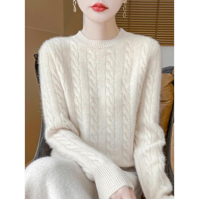 Женский свитер из 100% чистой шерсти, круглый вырез, утолщенный, мягкий пуловер - универсальная мода для осени и зимы
