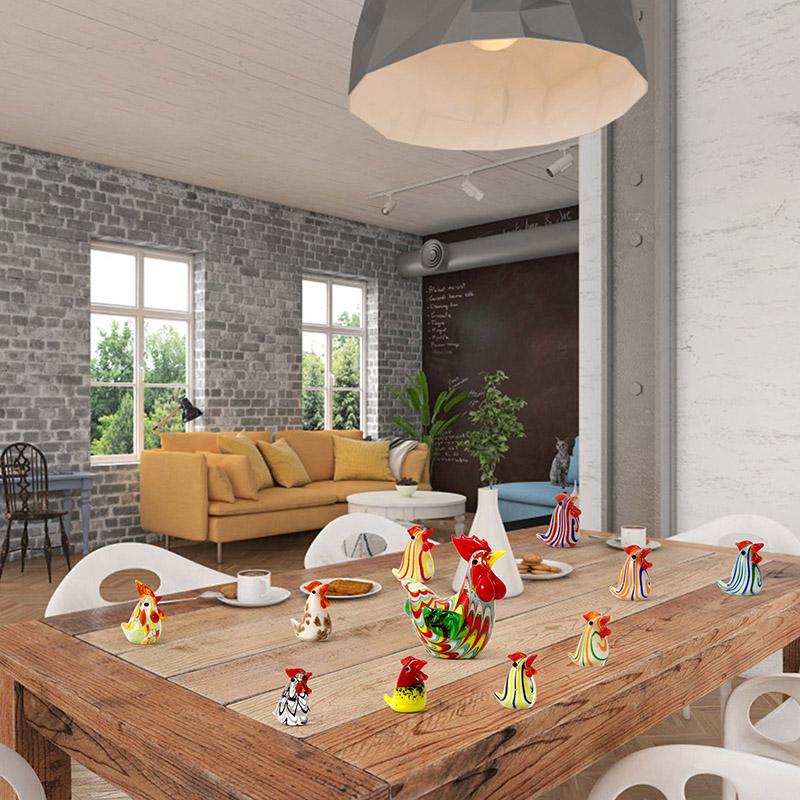 Living Room Chick Rooster Glass Beads Colorful Animal Large Small Hens Statue Miniatures