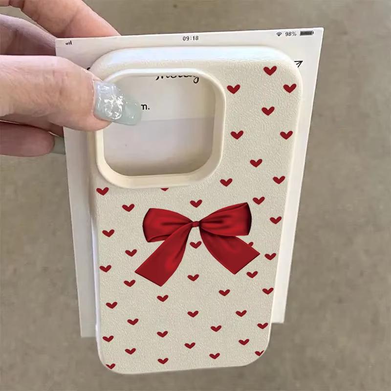 Red Heart Ribbon Bowknot Phone Case For iPhone 17 Pro Max 16 15 14 13 12 11  15 14 Plus X XR XS 16e 17Air Shockproof Soft Cover