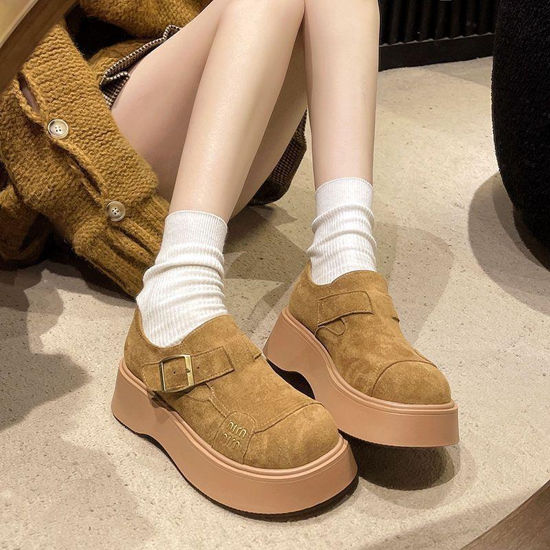2024 New Popular Winter Pedal Small Fashionable Retro Loafers Muffin Platform Single Shoes Increase Height Outer Wear