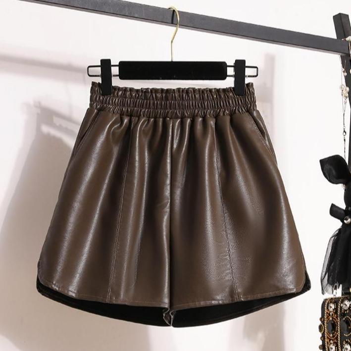 DIMANAF 2024 Большие размеры осень-зима шорты женские трапециевидные новые повседневные мягкие широкие брюки из искусственной кожи свободные короткие брюки