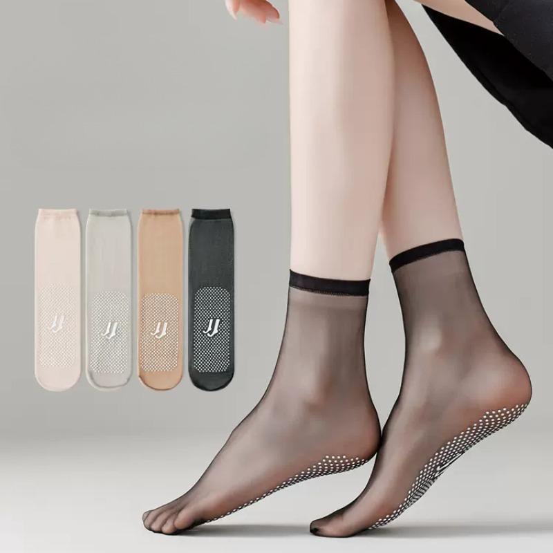 Summer Women Socks Ultra-thin Transparent Elastic Nylon Long Socks Women Silicone Anti-slip Seamless Ice Silk Middle Tube Socks