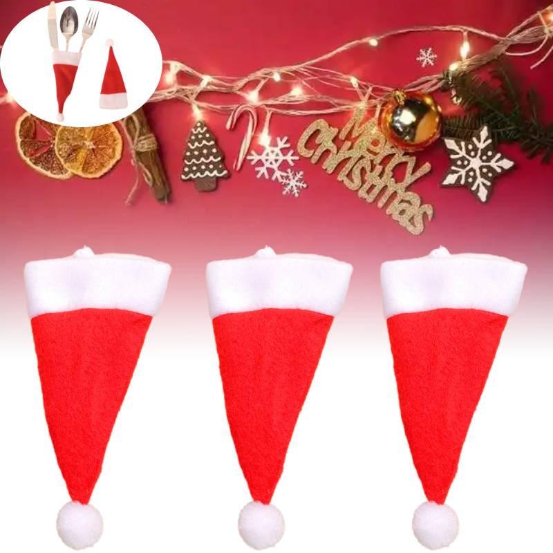 Рождественское украшение Мини шляпа Санты Плюшевый набор вилки и ножа для бутылок вина Оптом от производителя