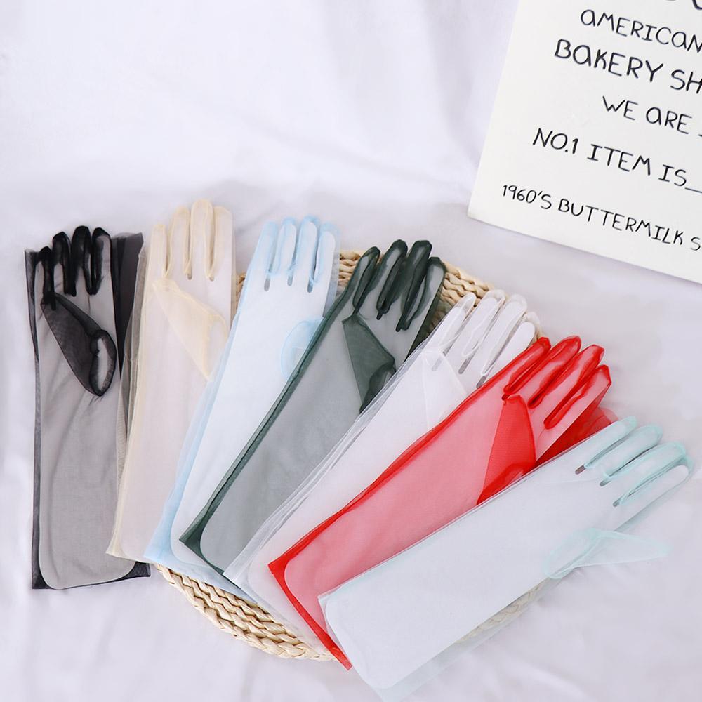 Long Fashion Women Sheer Tulle Full Finger Lace Mitten Women Gloves Thin Gloves Five Fingers Mitts