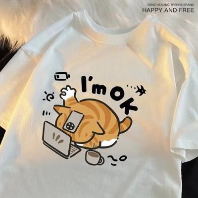 Маленький рыжий котенок думает, что еще может удержаться Принт Женская футболка Футболки Дышащая мягкая одежда На все случаи жизни Топы