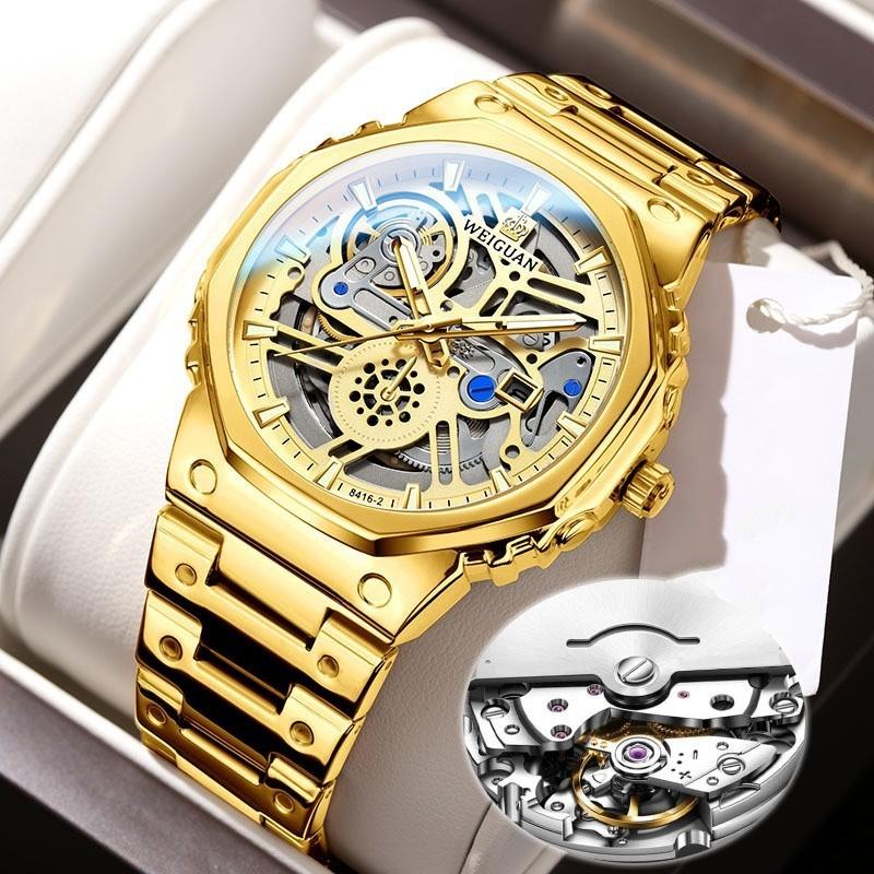 Модные скелетные часы Автоматические водонепроницаемые часы Светящиеся мужские часы Ремешок из нержавеющей стали