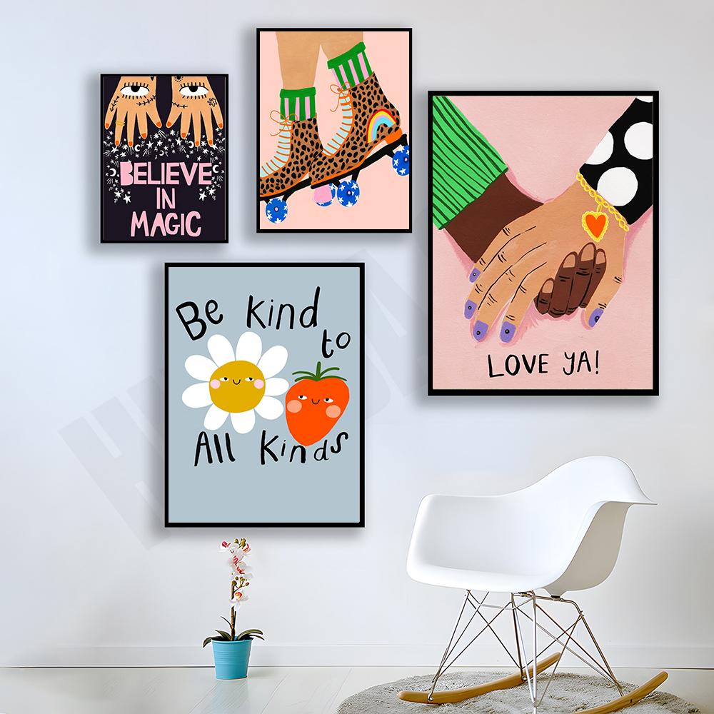 Феминистские плакаты Girl Power, настенные художественные принты, картины, будьте добры ко всем видам, цитаты, холст, живопись для гостиной, украшение дома