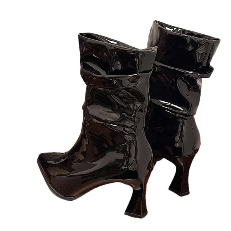 Женские ботильоны на высоком каблуке, массивные кожаные туфли с острым носком, женская зимняя трендовая обувь 2024 года, сексуальные элегантные туфли-лодочки Chelsea Botas Mujer