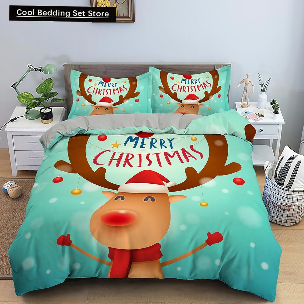 3D Merry Christmas King Queen Комплект постельного белья для детей с рисунком Санта-Клауса, снеговика, оленя, покрывало для пододеяльника, рождественское покрывало из полиэстера