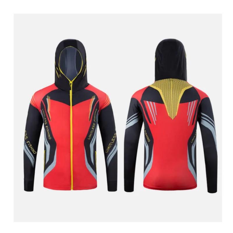 Mens Quick-Dry Fishing Shirt With Hood UV Protection Breathable Outdoor Sportwear Fall Angling
