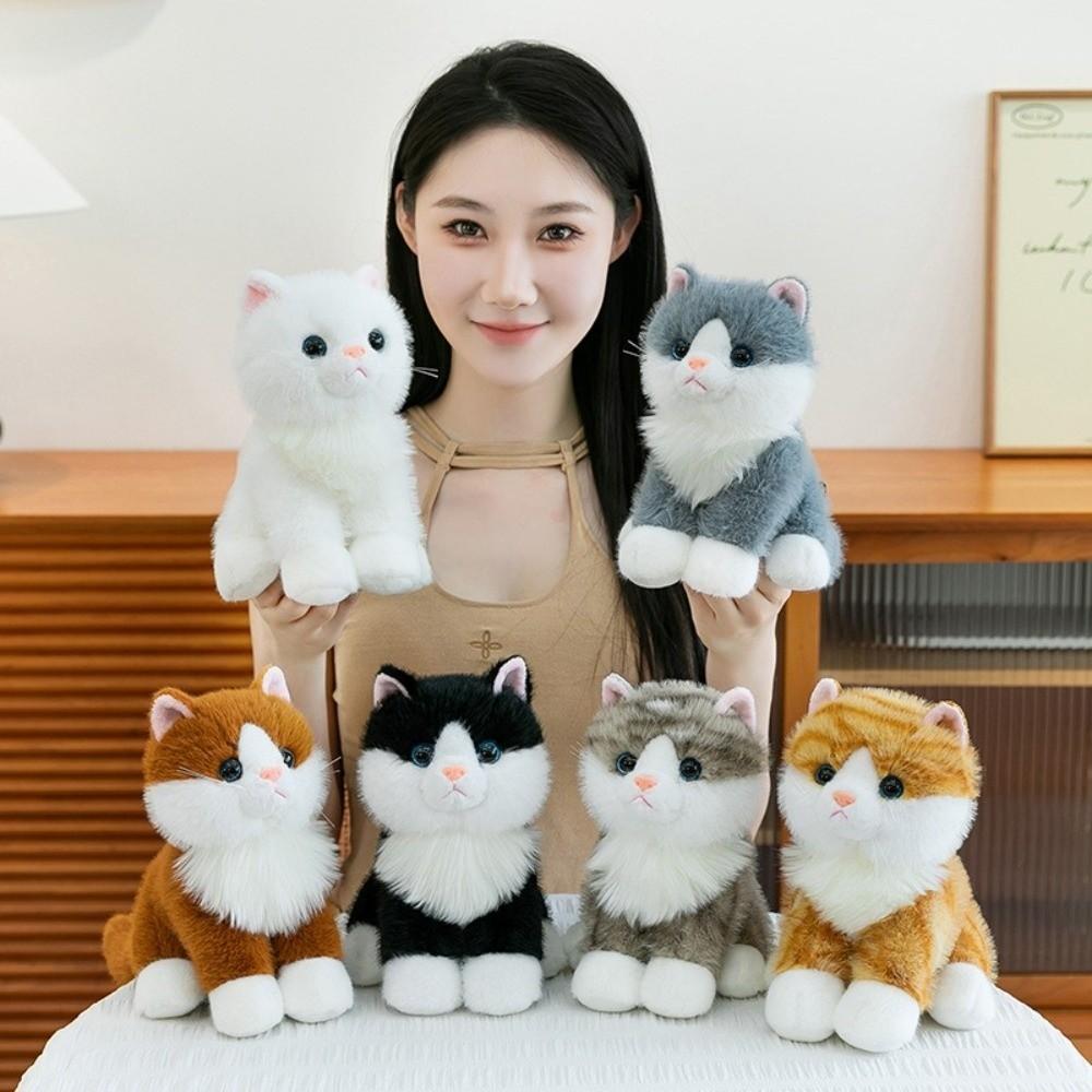 Meow Sound Effect Realistic Stuffed Cat Doll Cotton Simulated Cat Plushie Home Decoration