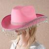 Rhinestone Cowgirl Hat Retro Western Style with Adjustable Tie Fringed Rhinestone Hat for Cosplay Parties