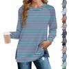 Women's Fashion Casual Stripe Print Pleated Hem Split Loose Fit Fall Sweatshirt Long Sleeve Top