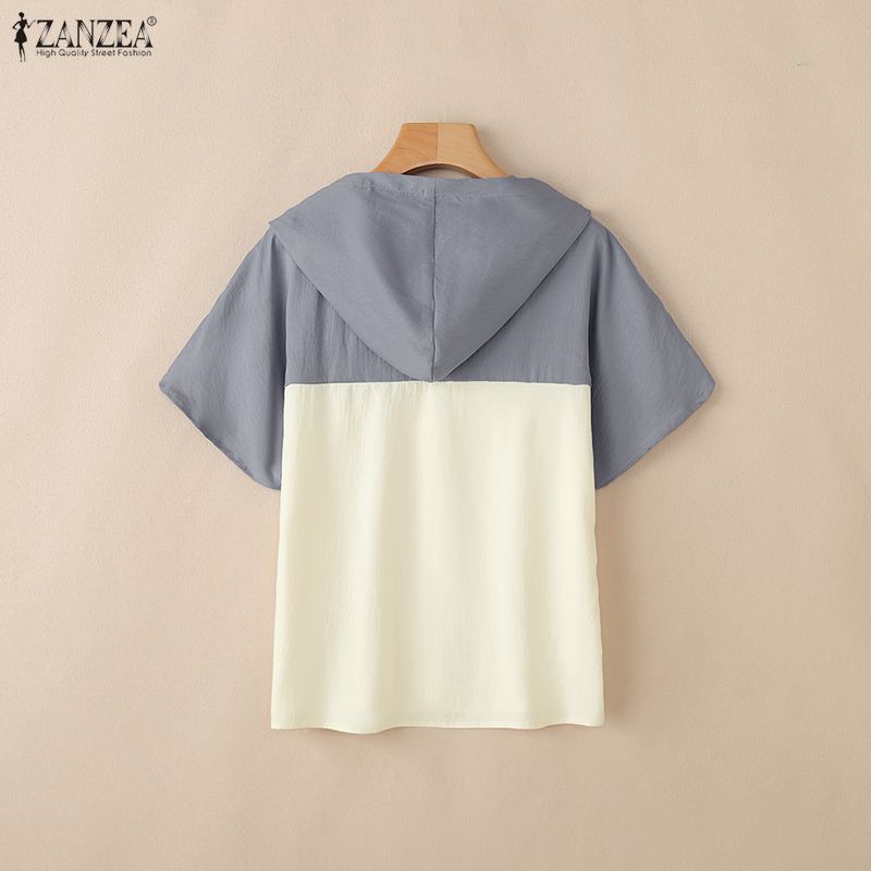 ZANZEA Women Casual Round Neck Summer Short Sleeve Hoodies Blouse