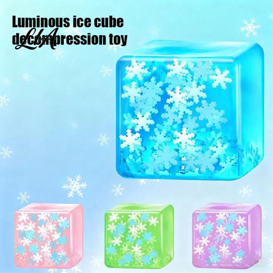 Tension Relief Gadgets Ice Cube Stress Toy, Glow-in-the-Dark Snowflake Filled Cube, Clear Sensory Toy Luminous Adults and Kids Soft Balls