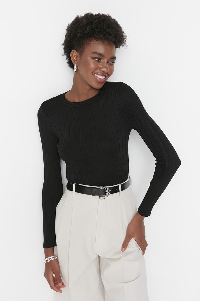 Женский модный новый свитер, оранжевый базовый трикотаж с круглым вырезом, свитер