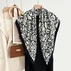 Квадратный шарф в корейском стиле с белым цветочным принтом - Мягкий, элегантный, приятный к коже, теплый шарф-палантин в елочку для осени и зимы