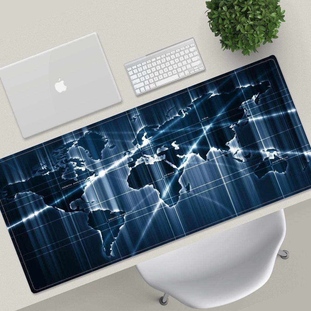 Очень большой черный коврик для мыши с картой мира, устойчивый к грязи, с фиксирующим краем