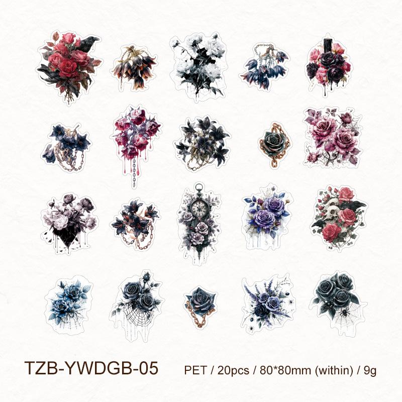 JIANWU Forgotten Castle Series Vintage Dark Butterfly Flower Landscape Material Collage PET Sticker Creative Journal Stationery