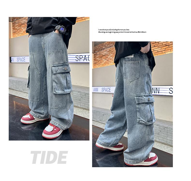 Male child labor clothing jeans spring and autumn 2026 new style children's spring straight leg pants wide leg big boy spring clothing
