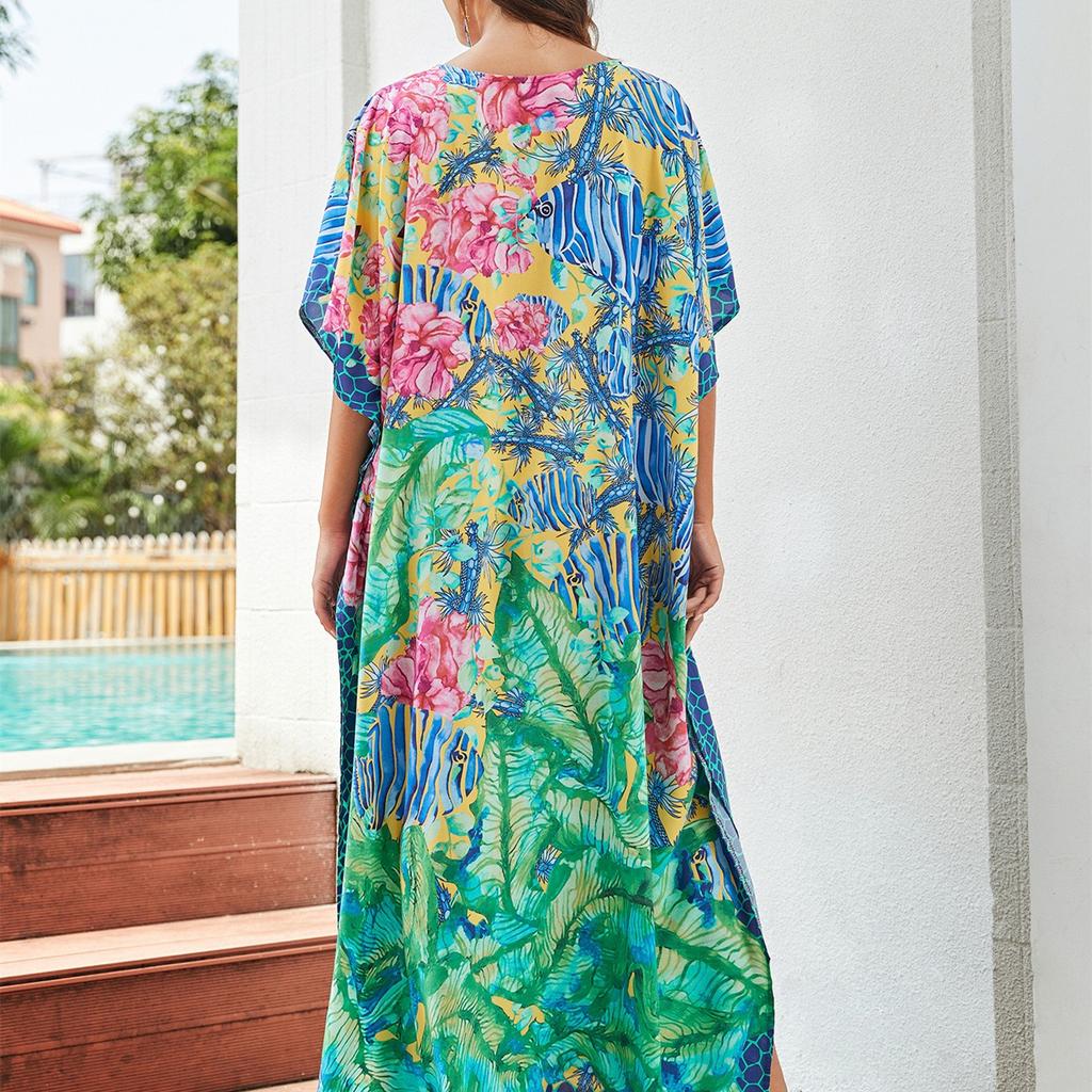 YYFS Женская мода отпуск лето весна цветочный узор принт рукава 1/2 с v-образным вырезом повседневные платья