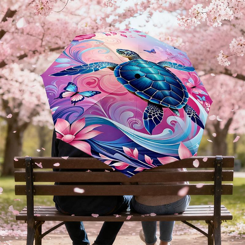 1PC turtle butterfly Automatic Open/Close Umbrella Compact Folding Umbrella with 8-Rib Shaft lightweight esign, Highquality Fabric1139A